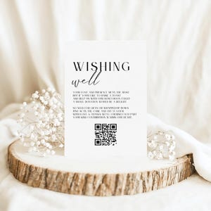 Wensputkaart met QR-codesjabloon, minimalistische insteekkaart huwelijksuitnodiging, zwart-wit contante cadeaukaart, canvas, LONDEN