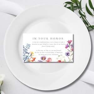 In Lieu of Favor Card Template, Wildflower Wedding Charity Donation Card, Botanical Wedding Gift Favor Card, Floral Wedding Favor, DIY, LYON