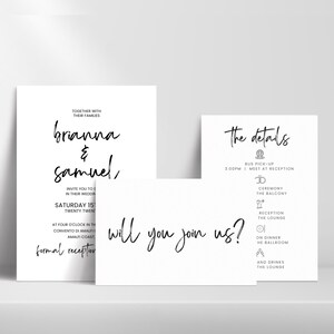 Pacchetto di modelli di inviti di nozze, invito di nozze boho, scheda con i dettagli delle nozze in bianco e nero, cartolina RSVP, Canva Wedding Suite, AMALFI