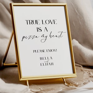 Hochzeit Pizza Buffet Schild Vorlage, Minimalistische Hochzeit Pizza Bar Beschilderung, druckbare Hochzeitsdeko, Buffet Karten für Essenstisch, Canva LONDON