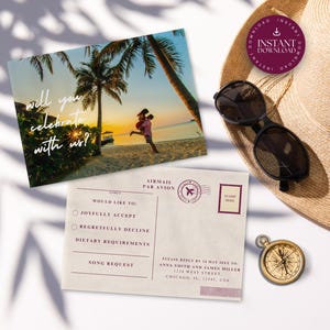Antwortkarte, Antwortkarte, Ziel, Hochzeitseinladung, Einlegekarte, Reisepass, Hochzeitseinladung, Einlage, Rotes Paar, Foto Postkarte, DIY TULUM