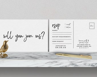 RSVP Cards for Wedding Invitation, Minimalist RSVP Postcard, Modern Response Card, Printable Wedding Reply Card, Canva Template, 6x4, AMALFI