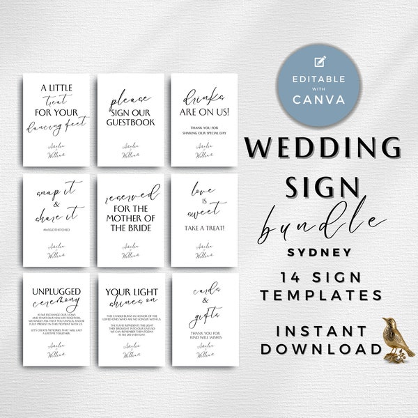 Wedding Reception Bundle Template, Modern Wedding Signs, Custom Sign, Reception Sign Bundle, Editable Sign Templates, Table Signs,  SYDNEY