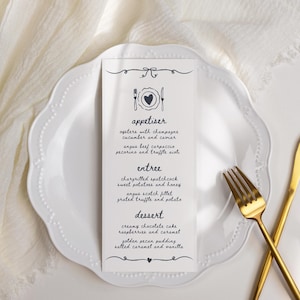Modèle de carte de menu de mariage avec message de remerciement, carte de cadre de mariage fantaisiste, décoration de table dessinée à la main, mariage original, bricolage, VIENNE