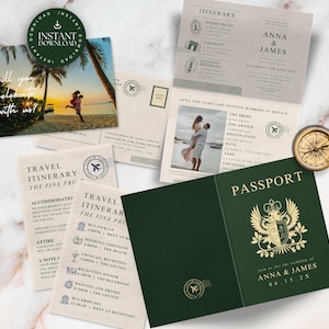 Passport Wedding Invitation Bundle Template, Destination Wedding Invite Set, Couple Photo RSVP Card, Wedding Details Card Itinerary, TULUM