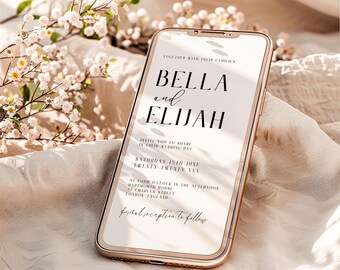 Digital Wedding Invitation Template, Digital Minimalist Wedding Invite, Black and White Paperless Wedding Evite, Paper Free Wedding, LONDON