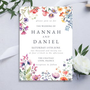 Hochzeitseinladung Vorlage, Wildblumen Hochzeit Einladen, Gartenparty Einladung, Blumen Hochzeitseinladung, Canva Download, LYON