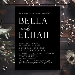 Wedding Invitation Template, Black and White Wedding Invite, Modern Save the Date Card, Printable Wedding Announcement, DIY Canva, LONDON