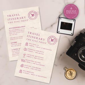 Bestimmungsort Hochzeitsdetails Kartenvorlage, Rosa Reiseplan Zeitleiste, Unterbringung Einschluss, Reise Hochzeit Einladung Einsatz, TULUM