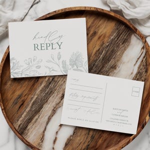 Modello per cartolina RSVP di matrimonio, modello per invito di matrimonio verde salvia, inserto RSVP per invito di matrimonio botanico, biglietto di allegato, Queenstown
