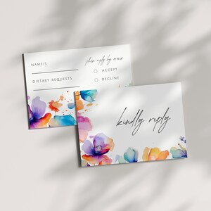 Modèle de carte RSVP de mariage, carte RSVP de faire-part de mariage aquarelle, insert RSVP d'invitation de mariage floral, carte de clôture, Provence