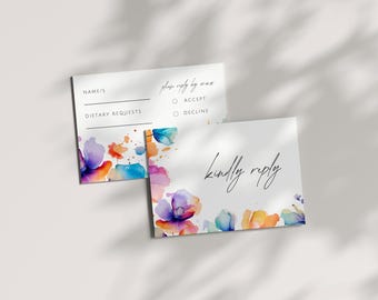 Wedding RSVP Card Template, Watercolor Wedding Invitation RSVP Card, Floral Wedding Invite RSVP Insert, Enclosure Card, Provence