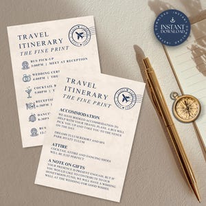 結婚式の詳細カード テンプレート、デスティネーション ウェディングの旅程タイムライン、パスポート ウェディング招待状挿入カード、旅行テーマ、Canva、TULUM