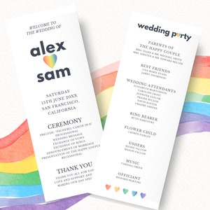 Plantilla de programa de boda LGBTQ con fiesta de bodas, orden de ceremonia esbelta, cronograma de itinerario de boda para personas del mismo sexo, SAN FRANCISCO