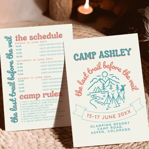 Tijdlijnsjabloon vrijgezellenfeest route, kaart vrijgezellenfeest details kamp, Coastal Cowgirl vrijgezelleninfokaart, Glamping Hens, ASPEN