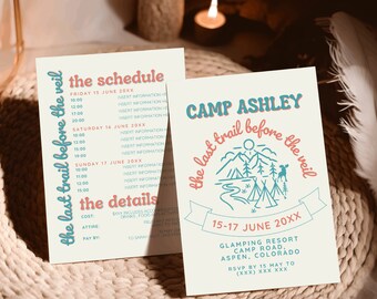 Bachelorette Party Invitation Template, Camp Bachelorette Invite, Coastal Cowgirl Bachelorette, Camping Trip Bridal Shower, Glamping, ASPEN