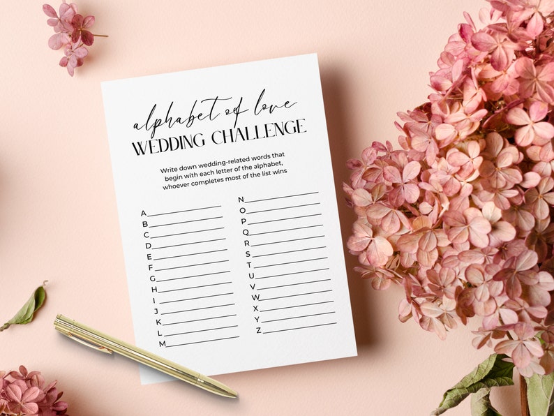 A-Z Wedding Game Printable, Alphabet of Love Wedding Challenge, Bridal ...