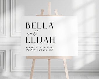 Welcome Wedding Sign Template, Minimalist Wedding Ceremony Signage, Black and White Horizontal Reception Sign, Wedding Decor, Canva, LONDON