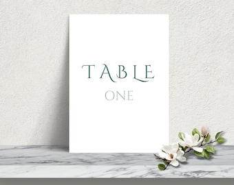 Personalized Printable Wedding Table Numbers Sign, Minimalistic Wedding Seating with Eucalyptus, Downloadable PDF Template, Green, ASPEN