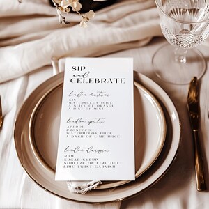 Wedding Cocktail Menu Template, Minimalist Wedding Drinks Menu Card, Black and White His and Hers Cocktail List, DIY Wedding Decor, LONDON