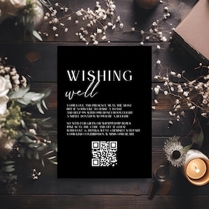 Wishing Well QR-Code Kartenvorlage, Minimalistische Hochzeitshaus Fund Geschenkkarte, druckbare Hochzeitseinladung Einlage, Schwarz und Weiß, LONDON