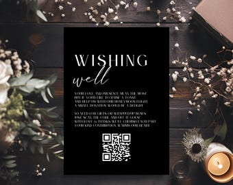 Wishing Well QR Code Card Template,  Minimalist Wedding House Fund Gift Card, Printable Wedding Invitation Insert, Black and White, LONDON
