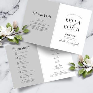 Hochzeitsprogramm-Vorlage, Minimalistische Hochzeits-Order of Service-Karte, Schwarz-Weiß-Hochzeits-Reiseplan-Zeitplan, Zeremonie-Zeitplan, LONDON
