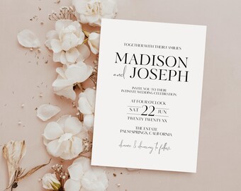 Intimate Wedding Invitation Template, Black and White Small Wedding Invite, Modern Micro Wedding Announcement, Elopement Invite PALM SPRINGS