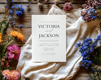 Intimate Wedding Invitation Template, Minimalist Micro Wedding Invite, Classic Small Wedding Announcement Card, Elopement Card, Canva, MIAMI