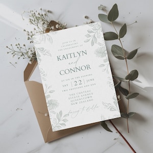 Engagement Party Invitation Template, Sage Green Wedding Invite, Botanical Wedding Invitation, Garden Wedding Announcement Card, QUEENSTOWN