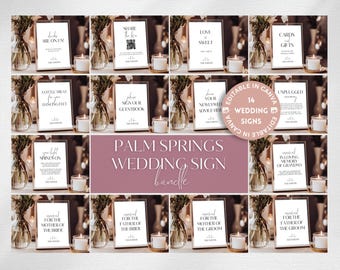Wedding Sign Bundle Templates, Black and White Wedding Signs, Modern Wedding Signs, Photo QR Code Sign, Printable Open Bar Sign PALM SPRINGS