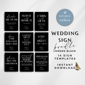 Wedding Sign Bundle, Black and White Wedding Signage, Modern Wedding Decor, Guestbook, Unplugged Ceremony, Cards and Gifts, LONDON BLACK