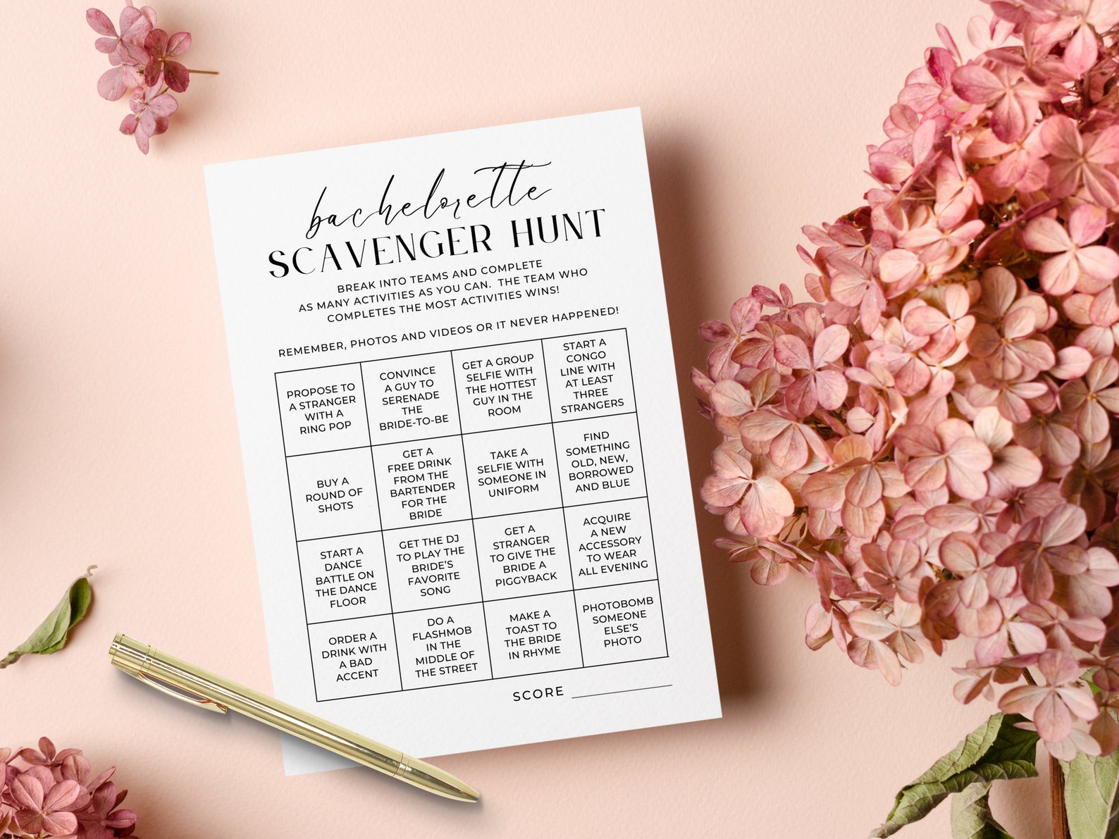 Bachelorette Party Game, Bridal Shower Scavenger Hunt, Hen Party Bar