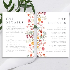 Hochzeitsdetails Kartenvorlage, Wildblumen Hochzeitseinladung Einsatz, Botanische Hochzeit Einschluss Karte, Bunte Gastinformation, LYON