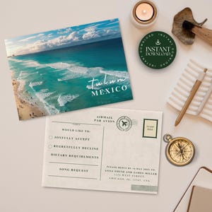 Antwortkarte, Hochzeitseinladung, Pass, Hochzeitseinladung, Pass, Einlage, Grüne Lage, Foto, Postkarte, TULUM