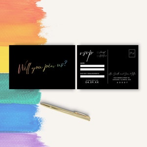LGBTQ Wedding RSVP Postcard Template, Rainbow Wedding Invitation Insert, Same Sex Wedding Reply Card, Gay Wedding Invite Enclosure, MADRID