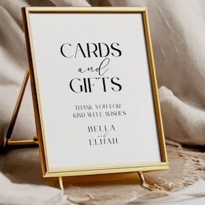 Hochzeitsgeschenke Schild Vorlage, minimalistische Hochzeitskarten und Well Wünsche Schild, Schwarz Weiß Beschilderung, Geschenk Tischschild, LONDON