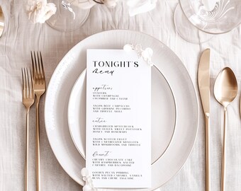 Wedding Menu Card Template, Minimalist Wedding Place Setting Card, Personalized Thank You Message, Printable Reception Dinner Menu, LONDON