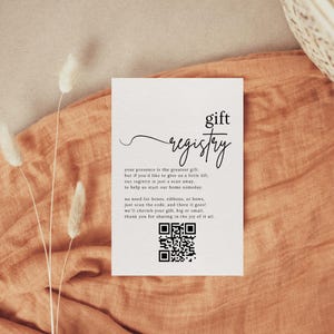 Geschenk-Karte mit QR-Code, Minimalistischer Hochzeits-Registratur-Einsatz, Schwarz-Weiß-Hochzeitsdetails-Karte, Wunsch gut, BARILOCHE