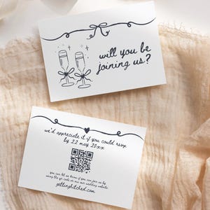 Modèle de code QR de carte RSVP de mariage, insertion de carte-réponse de faire-part de mariage dessiné main, boîtier RSVP d'invitation de mariage tendance, Unique, Vienne
