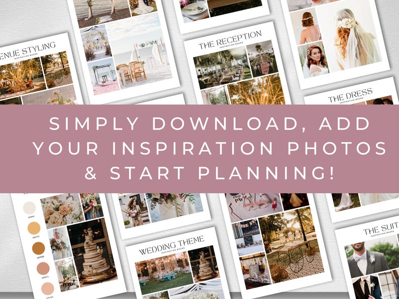 Plantilla de tablero de visión para bodas, planificador de moodboard para bodas, guía de diseño para planificar mi boda, kit de inspiración, tema de paleta de colores, ULTIMATE imagen 4