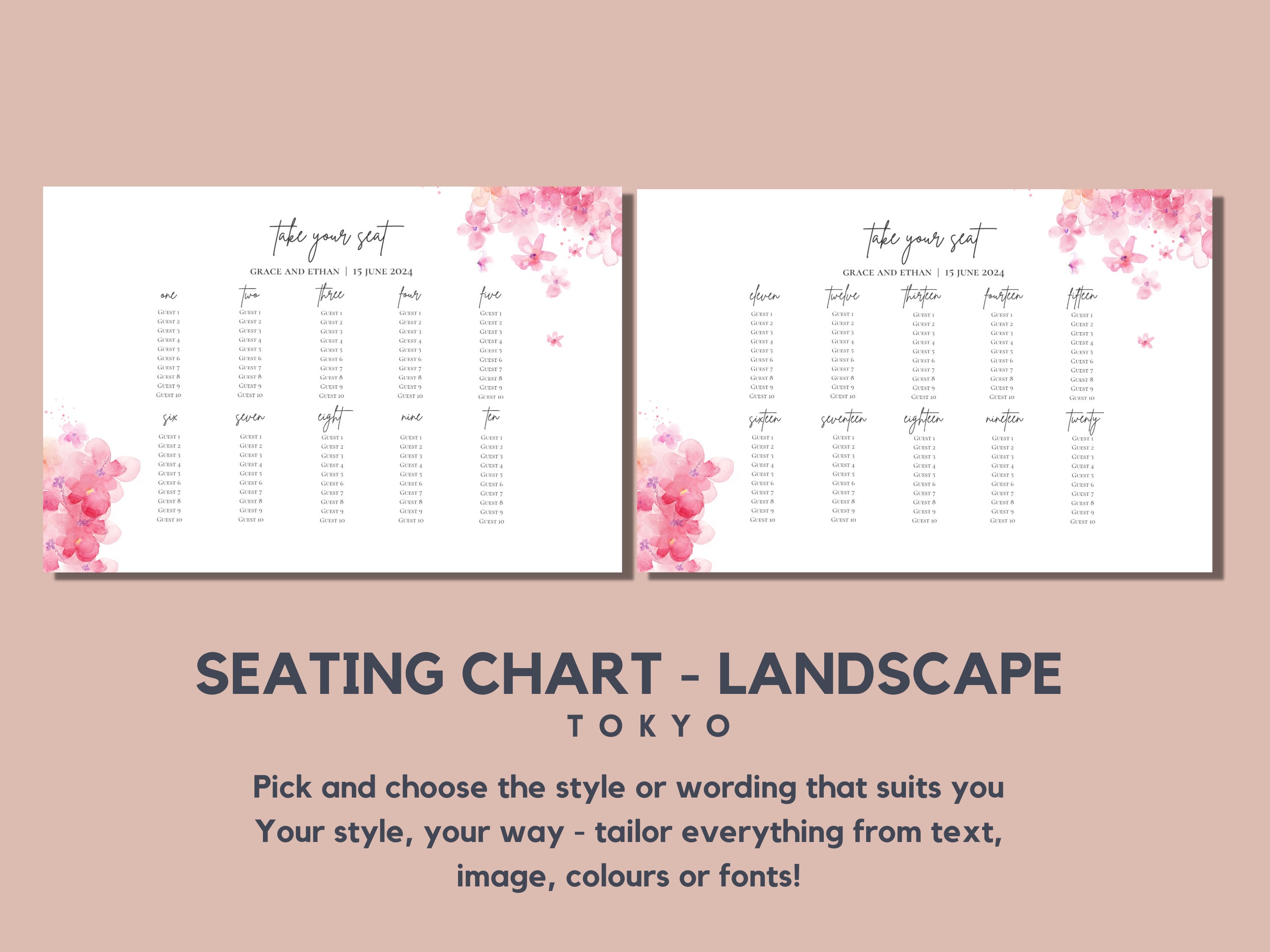 Cherry Blossom Seating Chart Template Canva, Wedding Reception Seating