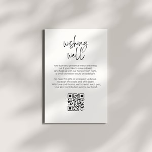 Modelo de código QR para cartão Wishing Well, cartão de registro de presentes de casamento Boho, encarte de convite de casamento em preto e branco, cartão para impressão, AMALFI