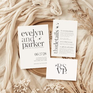 Wedding Invitation Template Bundle, Minimalist Wedding Invite, Modern Wedding Details Card, RSVP Postcard, Black and White, Canva, NEW YORK
