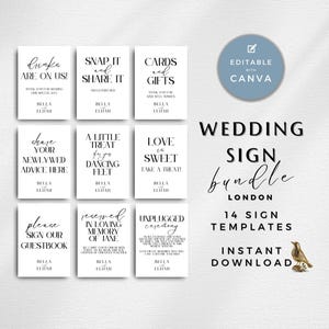Minimalist Wedding Signage Bundle, Modern Wedding Sign, Editable Wedding Sign Template, Reception Sign Bundle, Ceremony Décor, Canva, LONDON