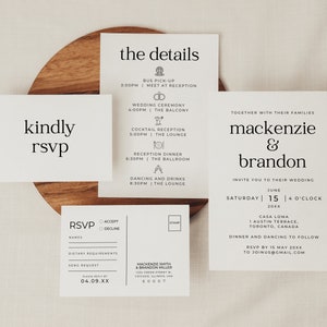 Hochzeitseinladung Vorlage Set, Moderne Hochzeitseinladung, Einfache Hochzeitsdetailkarte, Antwortkarten Postkarte, druckbare Canva-Hochzeitsreihe TORONTO
