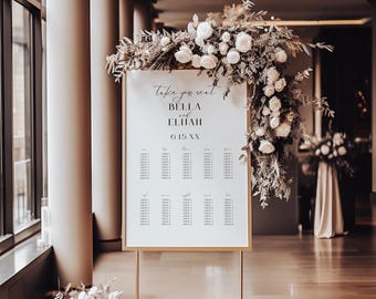 Wedding Seating Chart Sign Template, Minimalist Wedding Guest Table Sign, Black and White Wedding Seating Poster, DIY Monochrome Sign LONDON