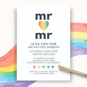 LGBTQ Hochzeitseinladung Vorlage, Regenbogen Hochzeit Einladen, Karte zur Bekanntgabe der gleichgeschlechtlichen Hochzeit, Einladung zur Hochzeit, SAN FRANCISCO
