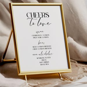 Szablon znaku menu baru weselnego, minimalistyczne oznakowanie menu drinków weselnych, czarno-białe menu koktajli weselnych, klasyczny znak weselny, LONDYN