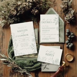 Hochzeitseinladung, Hochzeitseinladung, Salbeigrüne Hochzeitseinladung, Botanische Hochzeitsdetailkarte, Gartenhochzeit, Antwortkarten, DIY, QUEENSTOWN